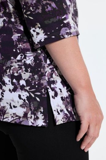 Plus size veliki brojevi Majica 3/4 rukava lađa izreza s cvjetnim uzorkom i ukrasnim kamenčićima za punije