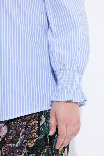 Plus size veliki brojevi Tunika dugih rukava na pruge s povišenim ovratnikom za punije