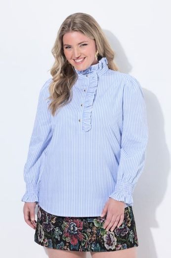 Plus size veliki brojevi Tunika dugih rukava na pruge s povišenim ovratnikom za punije
