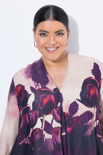 Plus size veliki brojevi Tunika 3/4 rukava A kroja V izreza s cvjetnim uzorkom za punije