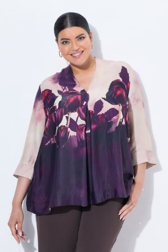 Plus size veliki brojevi Tunika 3/4 rukava A kroja V izreza s cvjetnim uzorkom za punije