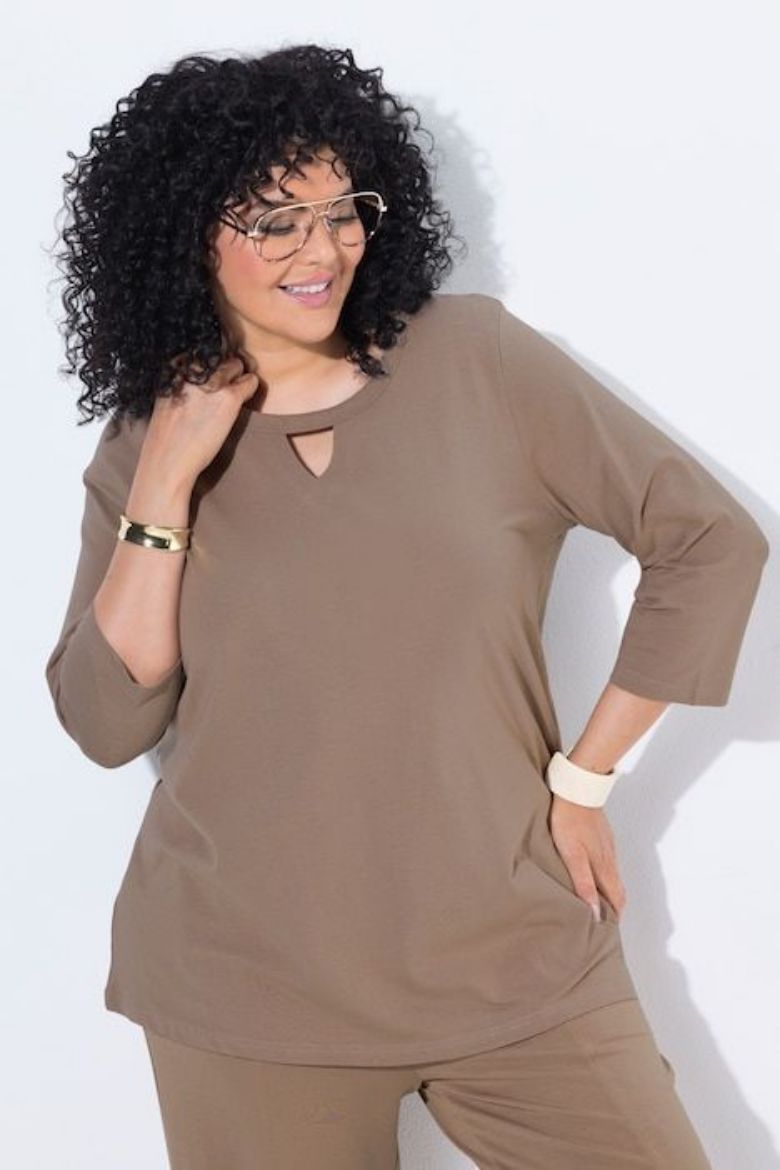 Plus size veliki brojevi Majica 3/4 rukava A kroja okruglog izreza za punije