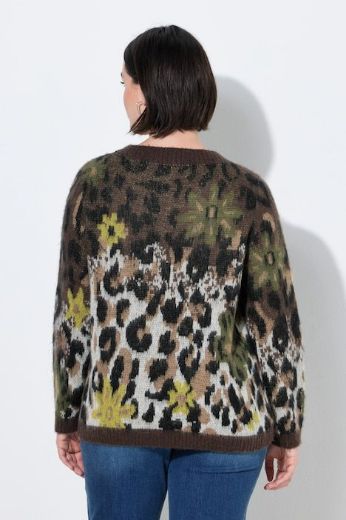 Plus size veliki brojevi Pulover dugih rukava okruglog izreza s leopard i cvjetnim uzorkom za punije