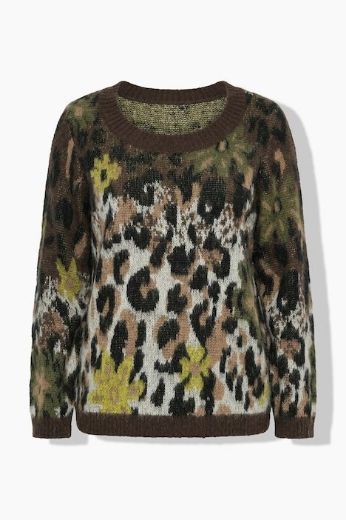 Plus size veliki brojevi Pulover dugih rukava okruglog izreza s leopard i cvjetnim uzorkom za punije