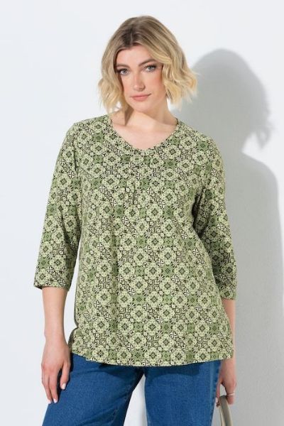 Veliki brojevi Majica 3/4 rukava A kroja V izreza s ukrasnim naborima moda za punije