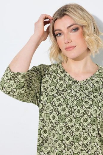 Plus size veliki brojevi Majica 3/4 rukava A kroja V izreza s ukrasnim naborima za punije