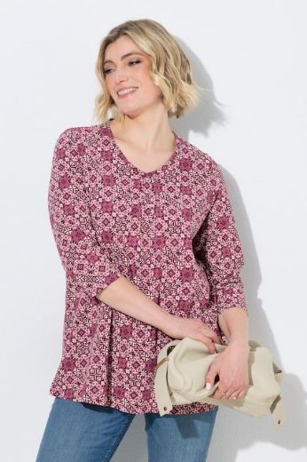 Plus size veliki brojevi Majica 3/4 rukava A kroja V izreza s ukrasnim naborima za punije