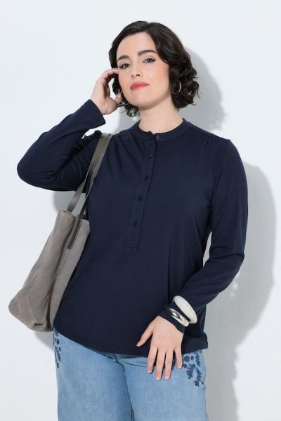 Veliki brojevi Majica dugih rukava s gumbima na izrezu moda za punije