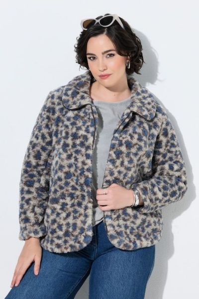 Veliki brojevi Jakna dugih rukava s kragnom i leopard uzorkom moda za punije