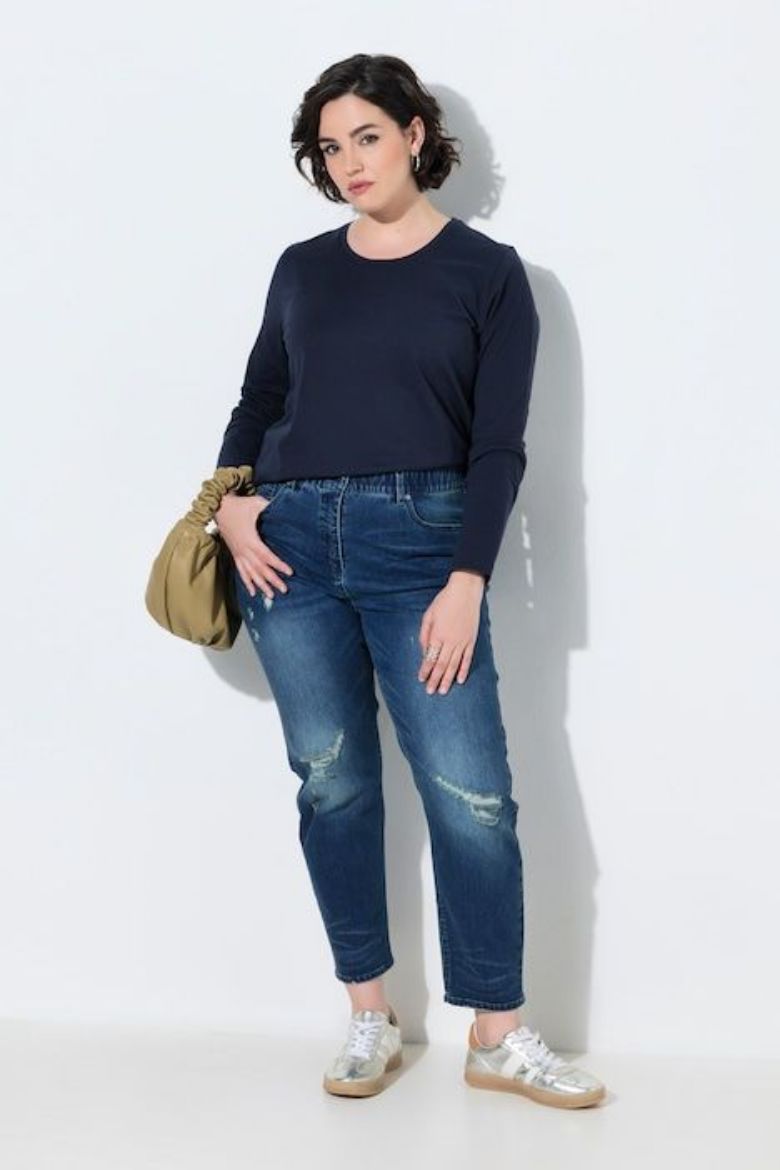 Plus size veliki brojevi Traperice povišenog struka elastične za punije
