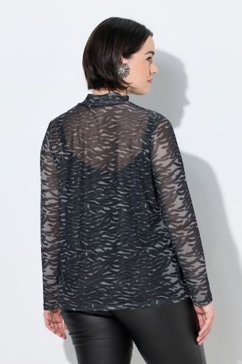 Plus size veliki brojevi Majica mrežasta  dugih rukava s povišenim ovratnikom i zebra uzorkom za punije