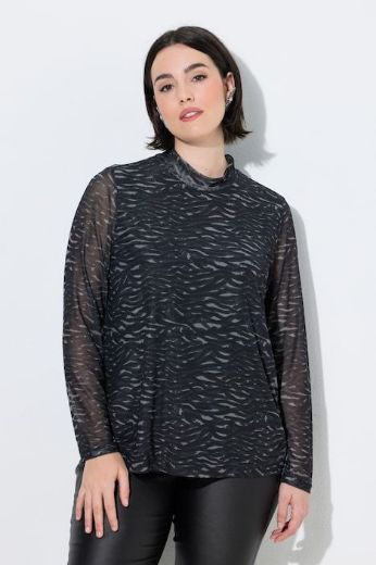 Plus size veliki brojevi Majica mrežasta  dugih rukava s povišenim ovratnikom i zebra uzorkom za punije