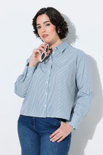 Plus size veliki brojevi Košulja dugih rukava na pruge s kragnom i ukrasnim printom za punije
