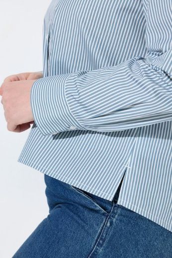 Plus size veliki brojevi Košulja dugih rukava na pruge s kragnom i ukrasnim printom za punije