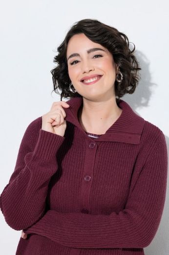 Plus size veliki brojevi Kardigan dugih rukava s kragnom i gumbima za punije