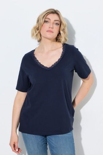 Plus size veliki brojevi Majica kratkih rukava V izreza s čipkastim obrubom za punije