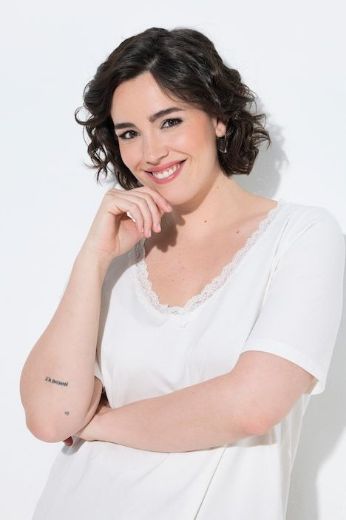 Plus size veliki brojevi Majica kratkih rukava V izreza s čipkastim obrubom za punije