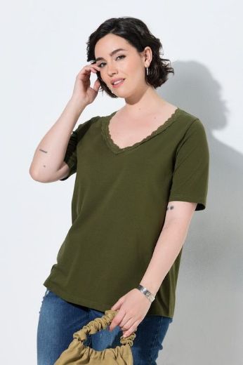 Plus size veliki brojevi Majica kratkih rukava V izreza s čipkastim obrubom za punije
