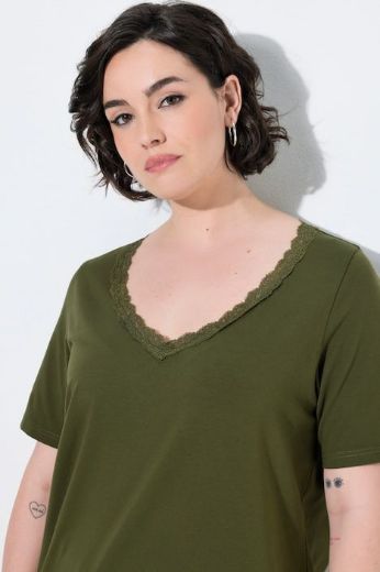 Plus size veliki brojevi Majica kratkih rukava V izreza s čipkastim obrubom za punije