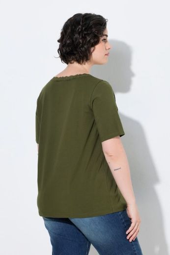 Plus size veliki brojevi Majica kratkih rukava V izreza s čipkastim obrubom za punije