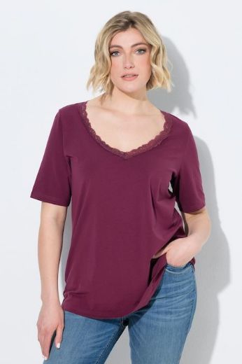 Plus size veliki brojevi Majica kratkih rukava V izreza s čipkastim obrubom za punije