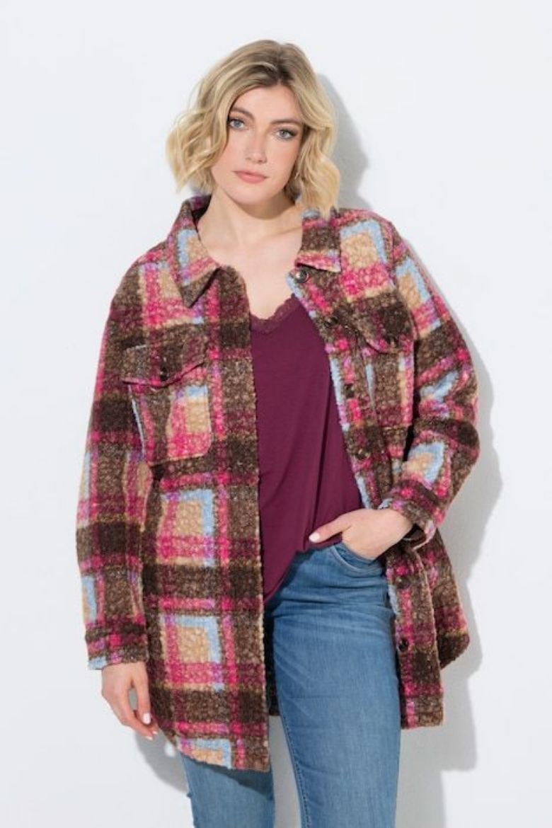 Plus size veliki brojevi Kaput karirani A kroja s kragnom za punije
