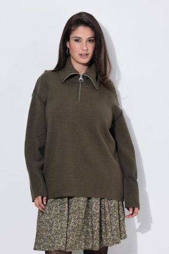 Plus size veliki brojevi Pulover dugih rukava s povišenim ovratnikom i patentnim zatvaračem za punije
