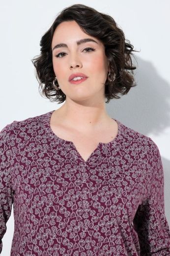 Plus size veliki brojevi Majica dugih rukava okruglog izreza s cvjetnim uzorkom i elastičnim rubom za punije