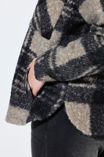 Plus size veliki brojevi Jakna karirana širokog kroja s kragnom za punije