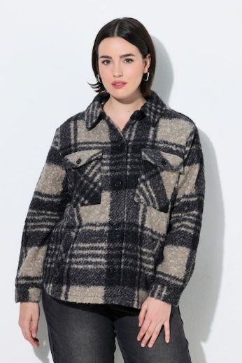 Plus size veliki brojevi Jakna karirana širokog kroja s kragnom za punije