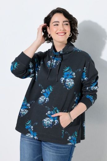 Plus size veliki brojevi Majica dugih rukava A kroja s povišenim ovratnikom i cvjetnim uzorkom za punije