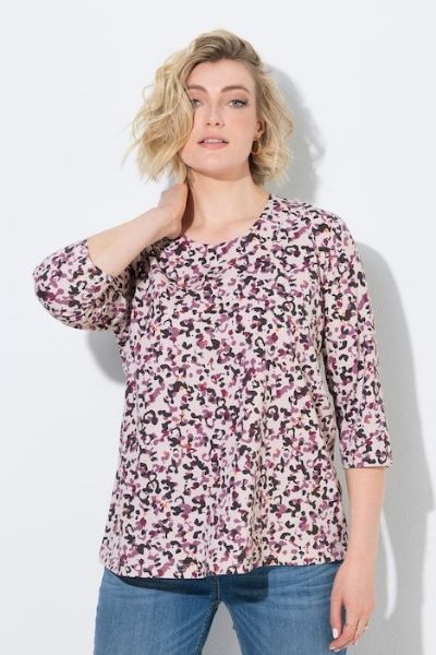 Veliki brojevi Majica 3/4 rukava A kroja okruglog izreza s leopard uzorkom moda za punije