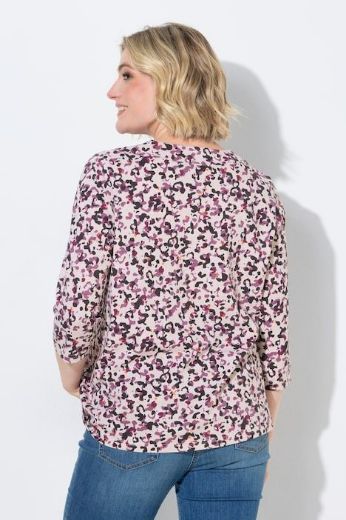 Plus size veliki brojevi Majica 3/4 rukava A kroja okruglog izreza s leopard uzorkom za punije