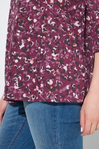 Plus size veliki brojevi Majica 3/4 rukava A kroja okruglog izreza s leopard uzorkom za punije