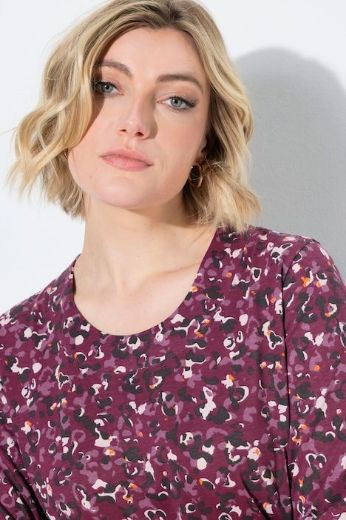 Plus size veliki brojevi Majica 3/4 rukava A kroja okruglog izreza s leopard uzorkom za punije