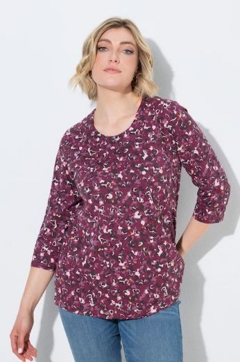 Plus size veliki brojevi Majica 3/4 rukava A kroja okruglog izreza s leopard uzorkom za punije