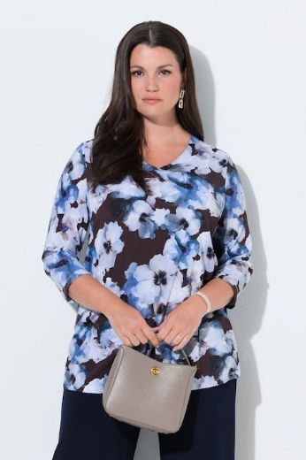 Plus size veliki brojevi Majica 3/4 rukava A kroja V izreza s cvjetnim uzorkom za punije