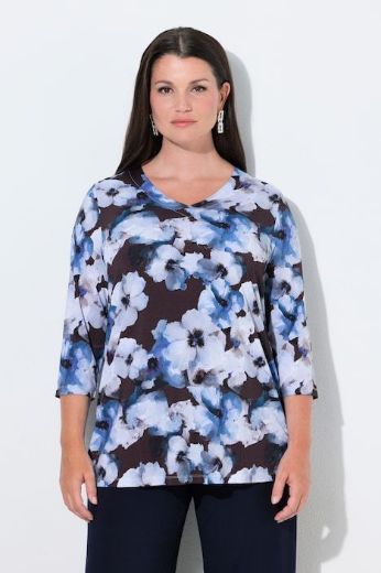 Plus size veliki brojevi Majica 3/4 rukava A kroja V izreza s cvjetnim uzorkom za punije