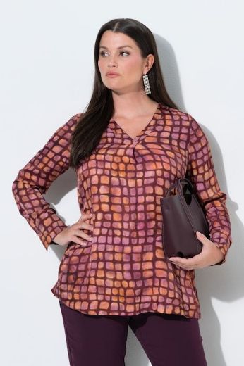 Plus size veliki brojevi Bluza dugih rukava od satena karirana za punije
