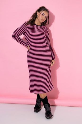 Plus size veliki brojevi Haljina dugih rukava s prugama za punije