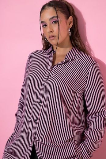 Plus size veliki brojevi Košulja dugih rukava na pruge za punije