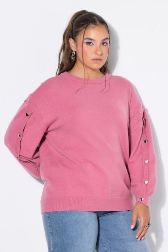 Plus size veliki brojevi Pulover dugih rukava širokog kroja s ukrasnim gumbima u obliku srca za punije