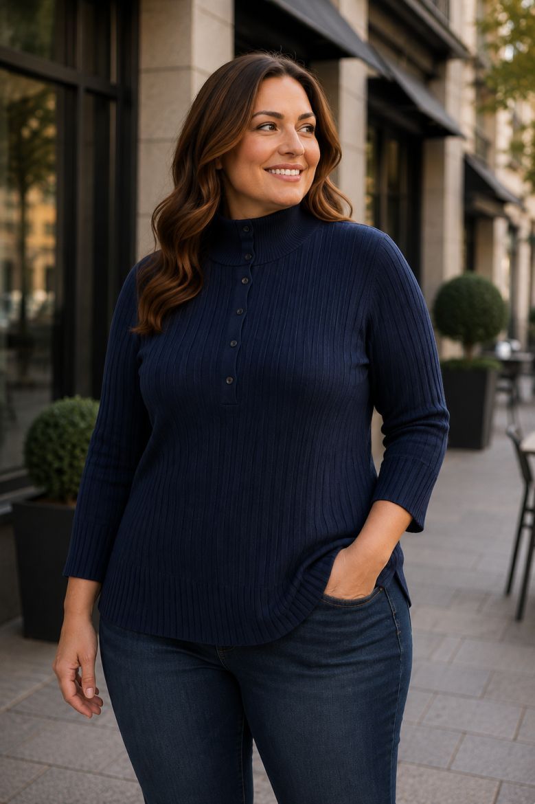 Plus size veliki brojevi Pulover 3/4 rukava s dolčevita ovratnikom za punije