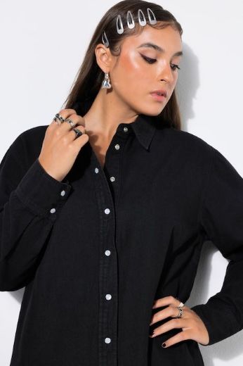 Plus size veliki brojevi Haljina traper dugih rukava šireg kroja za punije