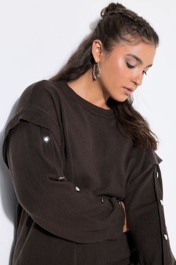 Plus size veliki brojevi Pulover dugih rukava širokog kroja s ukrasnim gumbima u obliku srca za punije