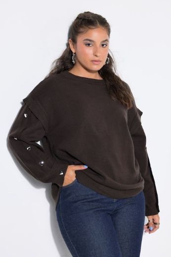 Plus size veliki brojevi Pulover dugih rukava širokog kroja s ukrasnim gumbima u obliku srca za punije