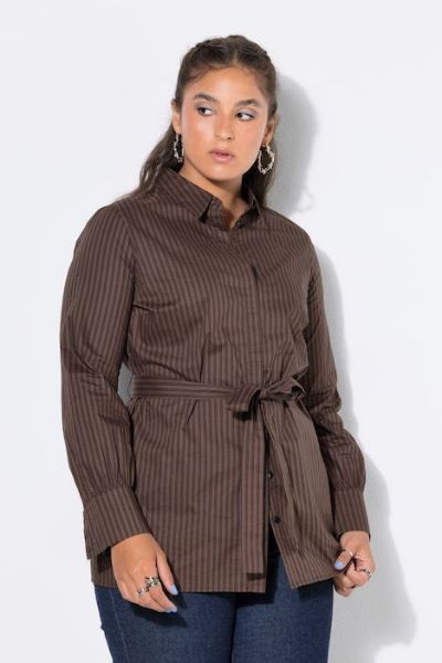 Veliki brojevi Bluza dugih rukava s pojasom na vezanje moda za punije