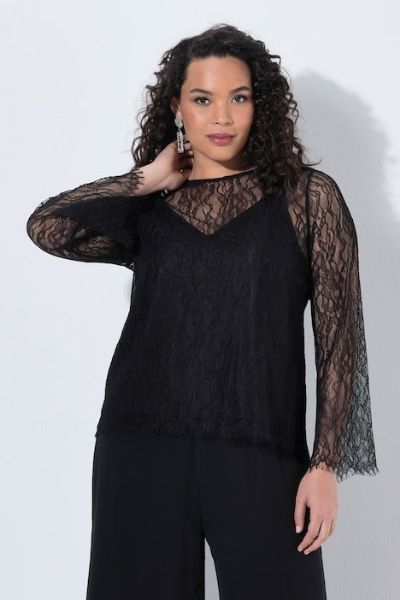 Veliki brojevi Bluza dugih rukava od prozirne čipke moda za punije