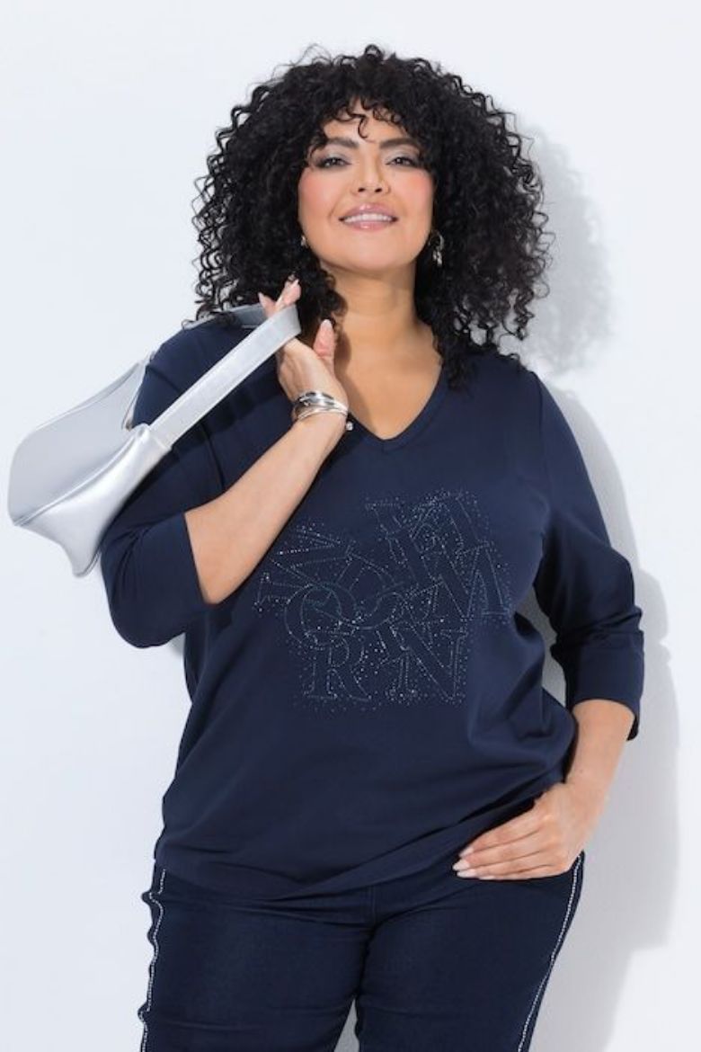 Plus size veliki brojevi Majica 3/4 rukava V ovratnika za punije