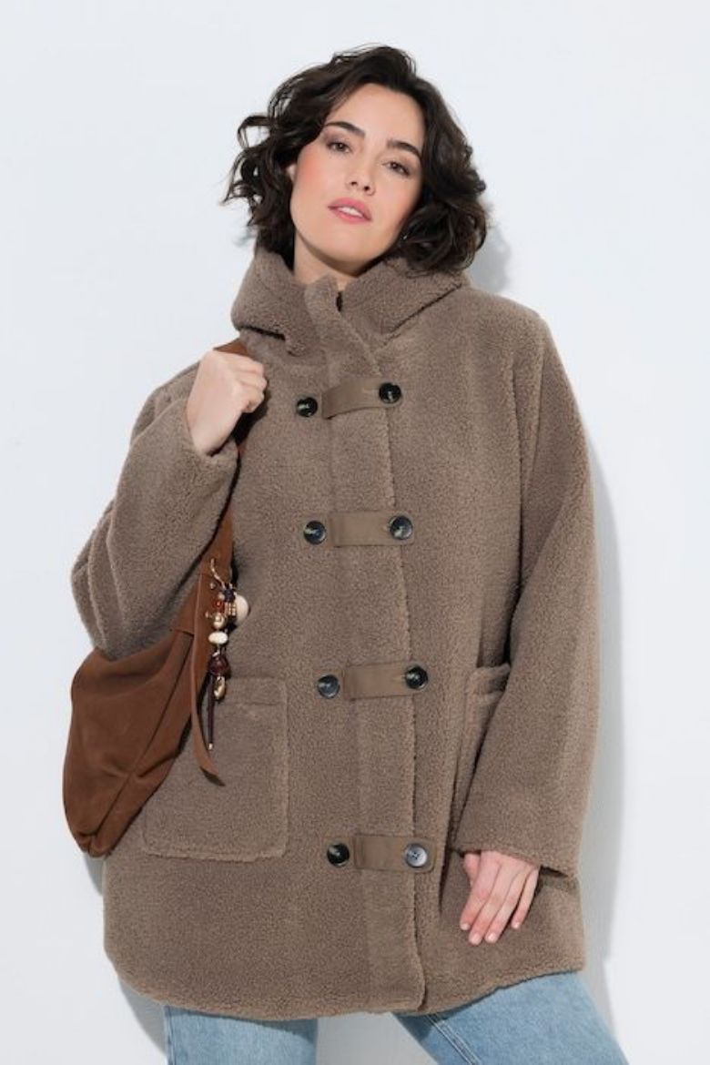 Plus size veliki brojevi Jakna teddy s kapuljačom za punije